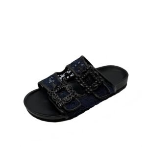 Womens Black Lace Fabric Sandals